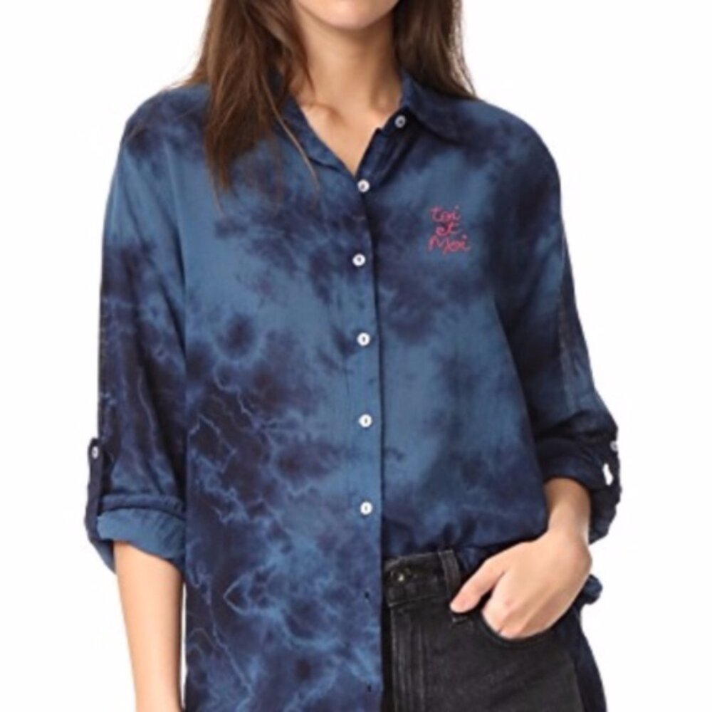 Sundry Shirt Womens 1‎ Small Blue Tie Dye Button Front Toi Et Moi Anthropologie